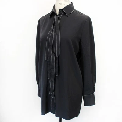 MNG Mango Black Button Tie Front Blouse Tunic Top Minimalist Office Siren Medium - Image 1 of 4