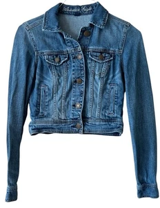 American Eagle Jacket Womens XS Blue Denim Trucker Button Front Medium Wash Jean - Picture 1 of 11