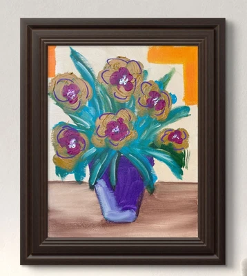 Original "Flores em Vaso" 11x14 Lona Expressionismo Design Abstrato Home Art - Imagem 1 de 4