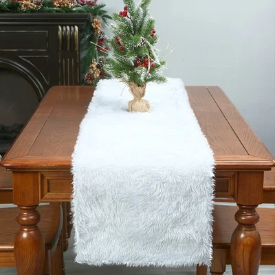 Faux Fur Table Runner 15x70 Inch,White Table Decoration for Xmas - Image 1 of 2