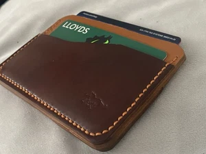 Horween Shell Cordovan Leather Card Holder Burgundy/Tan - Picture 1 of 11