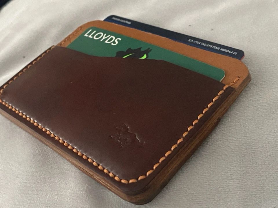 Horween Shell Cordovan Leather Card Holder Burgundy/Tan - Image 1 of 4