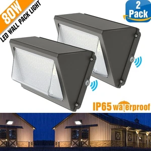 2 Pack 80W Led Wall Pack Light Dusk to Dawn Commercial Street Garden Yard Lights - Picture 1 of 11