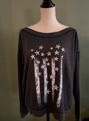 Maurices Stars and Stripes Boat Neck Dark Gray Sweatshirt Women's Large - Image 1 of 4