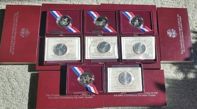 1992-95 PF & Unc Olympic Gymnastics Commemorative Half Dollar 4 Sets 8 Coins - Image 1 of 4