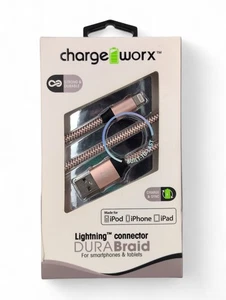 ChargeWorx DuraBraid Cavo di ricarica e sincronizzazione per iPhone - 3 piedi - rosa - Foto 1 di 4