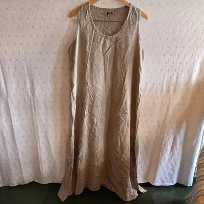 FLAX Womens 100% Linen Midi Length Dress Natural Beige Size Medium Scoop Neck - Image 1 of 4