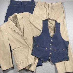 Vintage 4 tlg Westernanzug Herren Montgomery Ward 34x30 hellbraun Blazer / Weste / Hose 70er - Bild 1 von 22