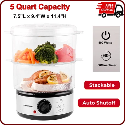 2 Tier Electric Food Steamer Cooker Healthy Vegetable Steaming 5 Quart Stackable - Image 1 of 4