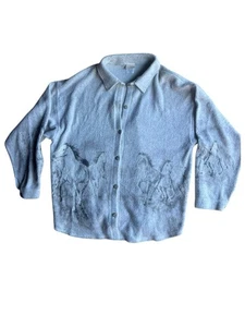 Cárdigan de caballo vintage con botones para mujer L crema Sherpa artesanos estampado integral - Imagen 1 de 9