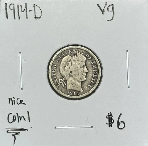 1914 D Barber Dime VG Cover