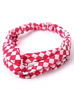 Nollia Damen Criss Cross Karo Elastisch Stretch Stirnband Rot & Weiß - Bild 1 von 2