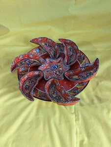 8 Piece Handmade/Hand Painted Ceramic Breakfast Platter/Dipping Set - Picture 1 of 13