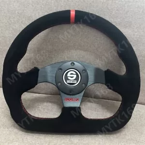 Sparco 13' Suede Leather Flat D-Shape Red ring Racing Sport Steering Wheel - Picture 1 of 7