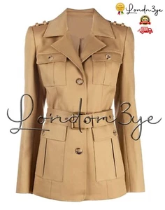 Women Khaki Safari Military Jacket Officer Blazer Womens Jackets Army Naval Coat - Picture 1 of 8