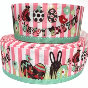 Ripsband 7/8" & 1,5" Frohe Ostern Hase V71 bedruckt (KOSTENLOSER VERSAND) - Bild 1 von 1