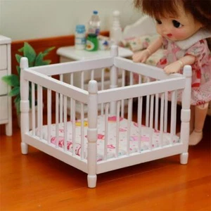 Dollhouse Miniature 1:12 Scale Crib Children's Fence Bed Toy White Furniture - Picture 1 of 6