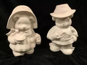 CERAMIC U-PAINT READY TO PAINT BISQUE THANKSGIVING HARVEST PILGRIM SET BEARS - Picture 1 of 23