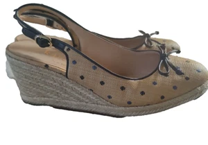 Kate Spade New Panama Nights Slingback Wedges Tan/Blue dots Size 8 - Picture 1 of 4