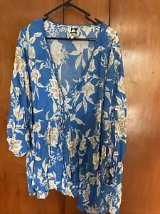Jaase Ladies Size Large Blue Top / Short Dress Long Sleeve Floral Button Front - Picture 1 of 7