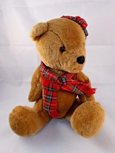 Dakin Scottish Bear Plush Brown Tartan Hat Scarf 15 Inch 1984 Stuffed Animal toy - Picture 1 of 7