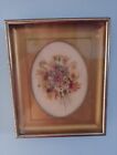 Vintage Pressed Dried Wild Flower Under Glass Gold Tone Metal Frame Wall Hanging