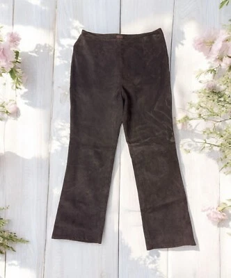 Dark Brown Leather Suede Semi Flare Pants 90s Biker Cowgirl Boho Hippie Danier - Image 1 of 4