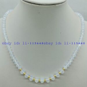 Exquis collier perles gemmes en verre à facettes blanches 4 x 6/5 x 8 mm 18 pouces