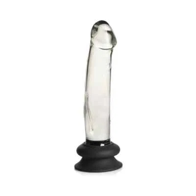 Pleasure Crystals 玻璃 Dildo 带硅胶底座 7.6 英寸 - 透明/黑色 — 第 1/4 张图片