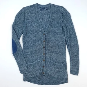 Ralph Lauren Cable Knit Cardigan Small UK 12 Women Silk Linen Blue Hand Knit - Picture 1 of 19