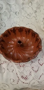 ANTIQUE Redware Cake Mold Sponged Manganese Decoration Turks Head - Picture 1 of 8