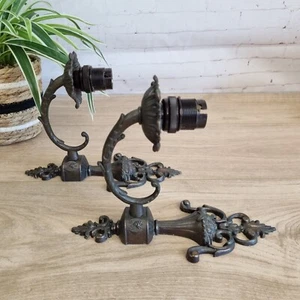 Vintage Pair of Metal Country House Ornate Wall Lights Bakelite Bulb Fittings - Picture 1 of 24