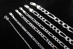 Massive Sterling Silber Figarokette 925 Halskette 3mm,5mm,7mm,9mm Italien - Bild 1 von 7