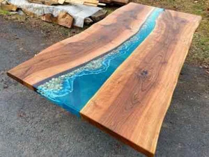 Custom to Order, Epoxy Dining Table Top, Ocean Wave Effect, Resin Table Decor - Picture 1 of 9