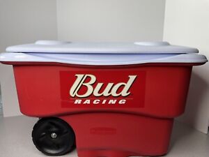 Bud Racing Red Rubbermaid Wheeled Camping Ice Cold Cooler Chest