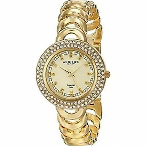NEW Akribos AK804YG Women's Diamond Dial Crystal Bezel Gold Link Bracelet Watch - Picture 1 of 5