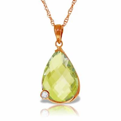 Collar de oro rosa de 14 quilates de 5,04 quilates con cuarzo limón briolette y diamante de 14"-24"  Foto 1 de 4