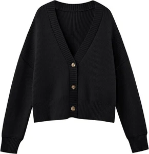 LILLUSORY Women's Lightweight Cropped Cardigan Sz L Open Front Button Sweaters V - Picture 1 of 1
