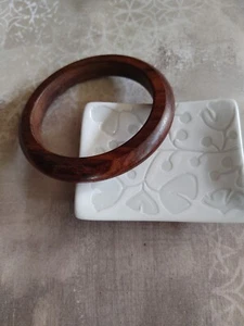 Vintage mid century natural wood bangle bracelet round domed style 2 5/8" - Picture 1 of 5