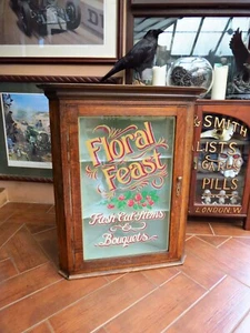 UNIQUE PAINTED CORNER CUPBOARD. Advertising Floral Feast. Country Kitchen etc. - Picture 1 of 14