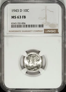 1943 D NGC MS 63 FB Mercury Silver Dime ☆☆ Great For Sets ☆☆ 006 - Picture 1 of 2