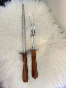 Vintage Etui XX Wetzstahl Stab Gabel Holzgriffe Messer Servieren - Bild 1 von 9