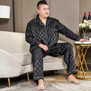 5XL Big Size Pajamas For Men Spring Summer Ice Silk Satin Cool Pajama Men New - Picture 1 of 22