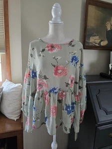Love Kuza Semi Sheer Floral Boho Baby Doll Style Womens Blouse Size Small Top - Picture 1 of 8