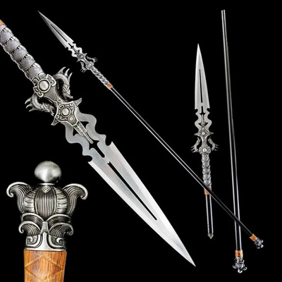Daga de lanza larga WuShu afilada KungFu espada punta de lanza mango de acero desmontable Foto 1 de 4