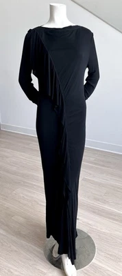 Maxi Vestido Jean Paul Gaultier Elegante Elástico Cascada Manga Larga Negro Talla L Foto 1 de 4