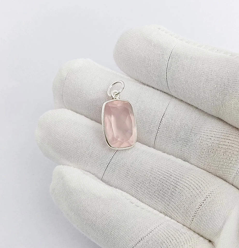 Sterling Silver Rose Quartz Charm Pendant: 925 Stamp Handmade charm - Image 1 of 4