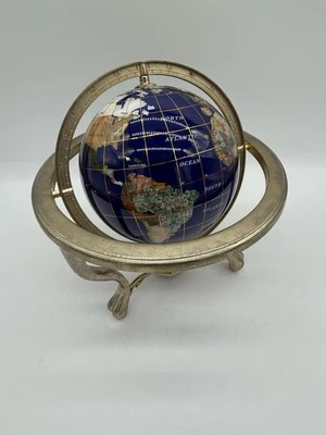 Globo de 10” de alto 6”, globo con incrustación de piedras preciosas con brújula y trípode de níquel cepillado Foto 1 de 4