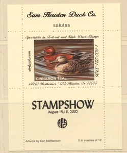 USA Sam Houston Duck Company STAMPSHOW 2002 Cinnamon Teal MNH - Picture 1 of 2