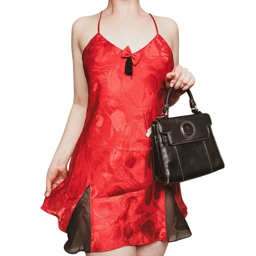 UNDERCOVER Abito da notte donna Victoria's Secret vintage etichetta oro raso rosso tulipano nappa